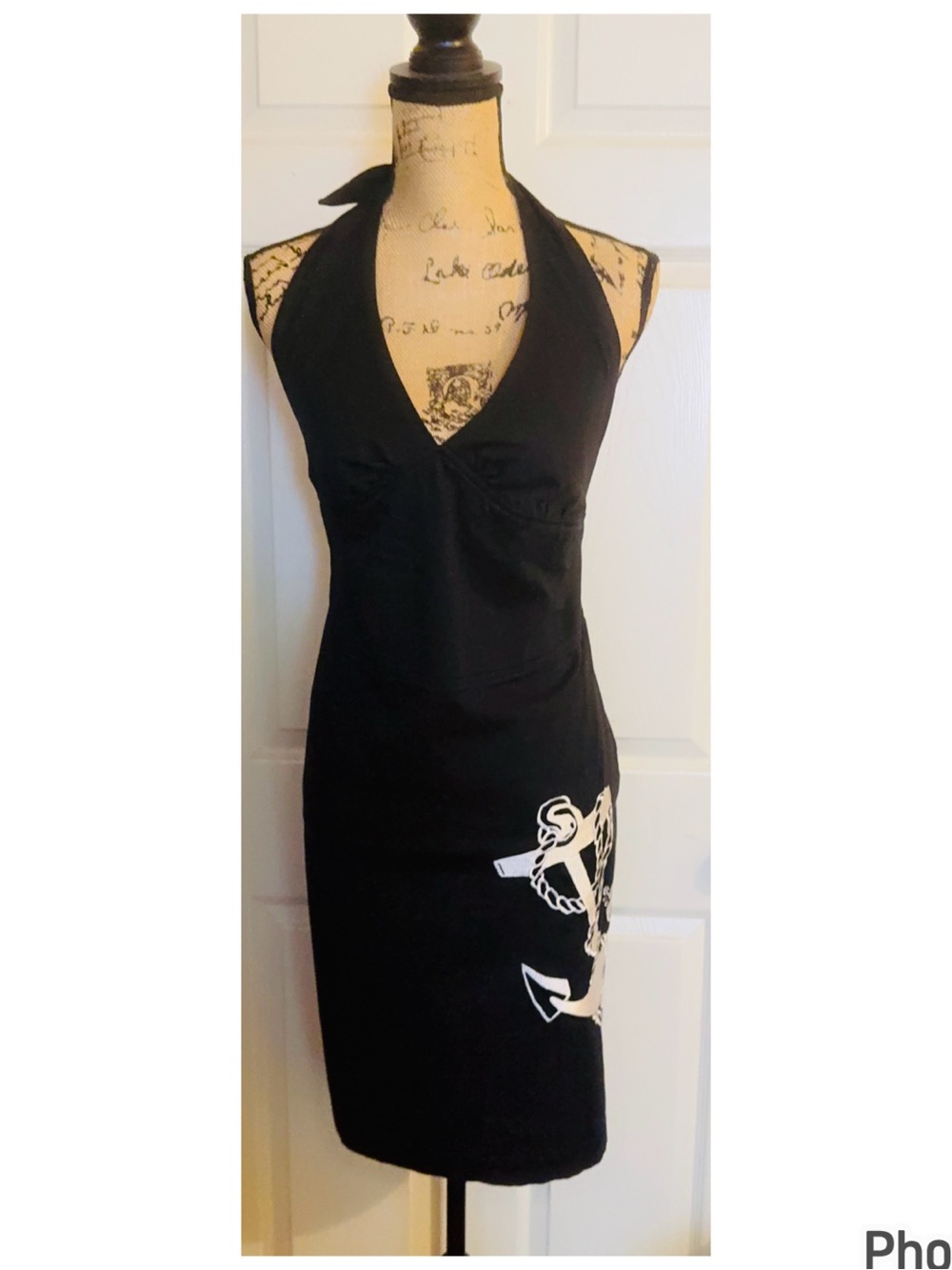 Sailor Jerry Halter Dress with Embroidered Anchor Design L
